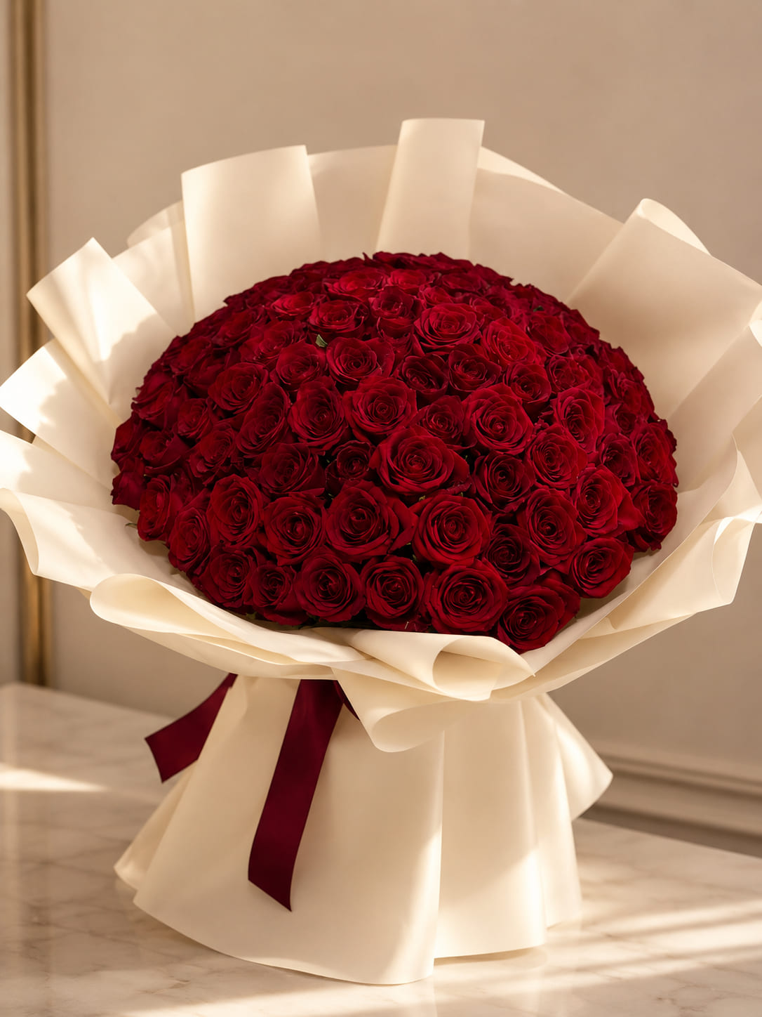 Photo sent in the chat: the Rouge Nuit bouquet before delivery in Fes